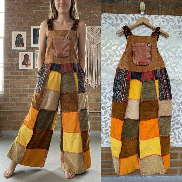 Mexicali Blues Pants - Mexicali Blues Corduroy Patchwork Overalls Jumpsuit S/M Boho Cottage Goblincore